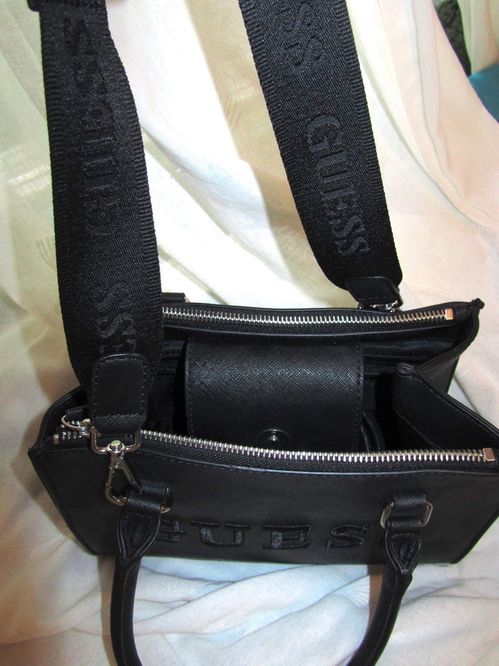 Authentic GUESS Black Logo Top-Handle Bag with Two Straps - Picture 3 of 16